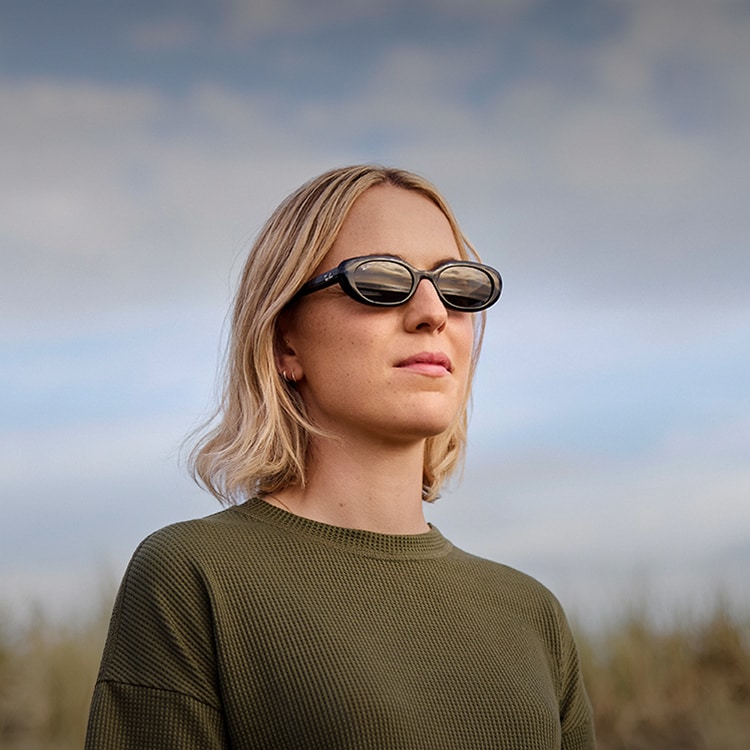 A woman wearing sunglasses