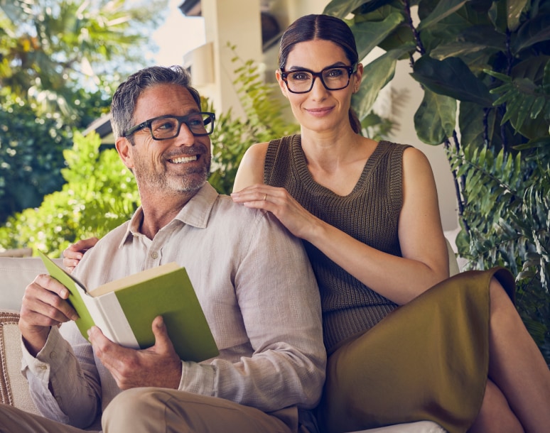 A couple wearing glasses